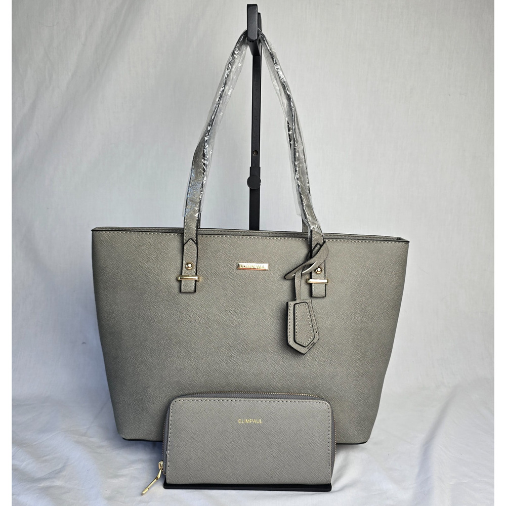 Elim & Paul Shoulder Bag with Matching Wallet Gray NWOT